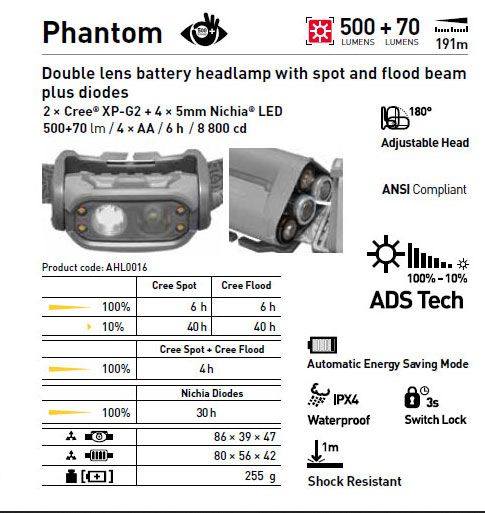 Mactronic Phantom ennisljós Phantom ennisljós