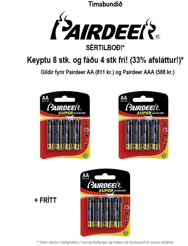 Sértilboð á Pairdeer AA og AAA rafhlöðum