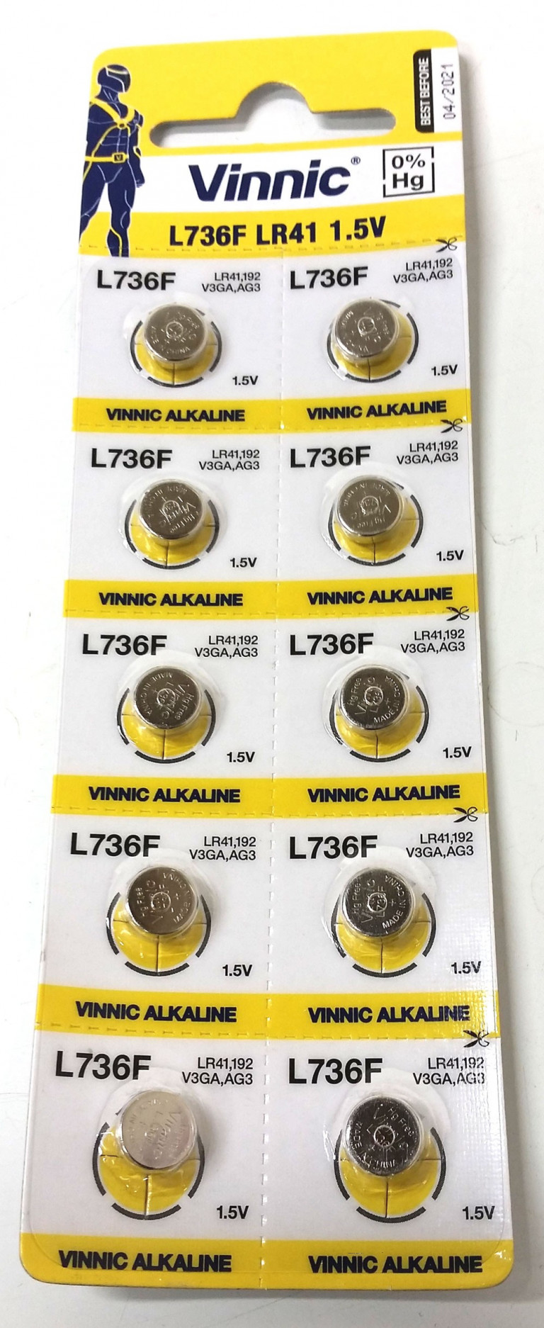 Vinnic LR41/AG3 alkaline rafhlaða